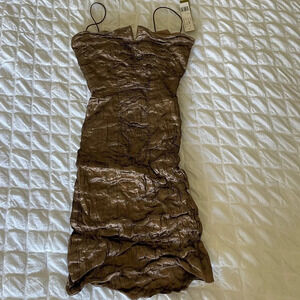 Nicole Miller Vintage bronze crinkled mini dress